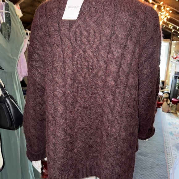 Forever 21 NWT Sweater Plum Burgundy Oversized Cable Knit Sweater | Plus Size 2X - Picture 12 of 16